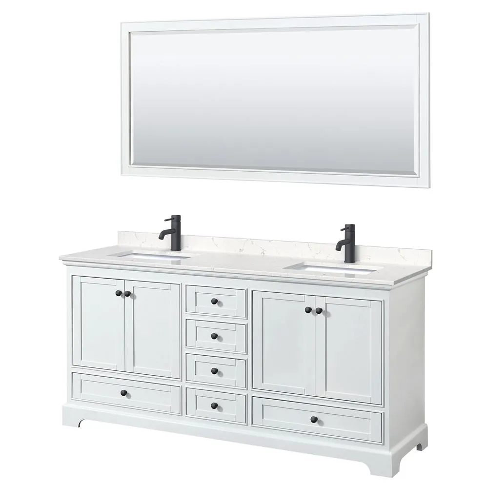 Wyndham Collection Deborah 72-in White Double Sink Bathroom Vanity with White Carrara Marble Top, photo 8 of 10