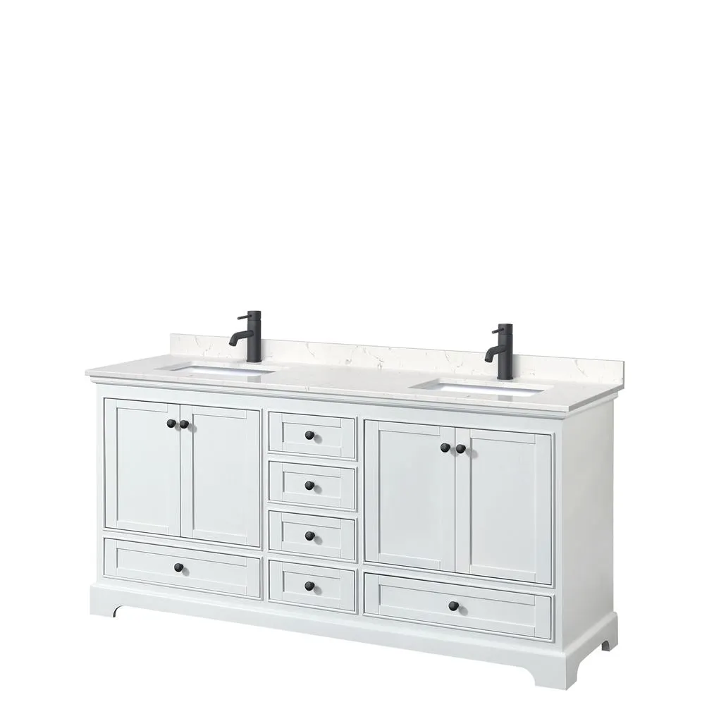 Wyndham Collection Deborah 72-in White Double Sink Bathroom Vanity with White Carrara Marble Top, photo 9 of 10