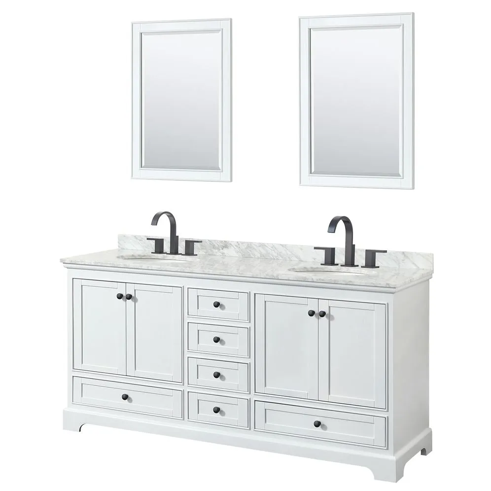 Wyndham Collection Deborah 72-in White Double Sink Bathroom Vanity with White Carrara Marble Top, photo 10 of 10