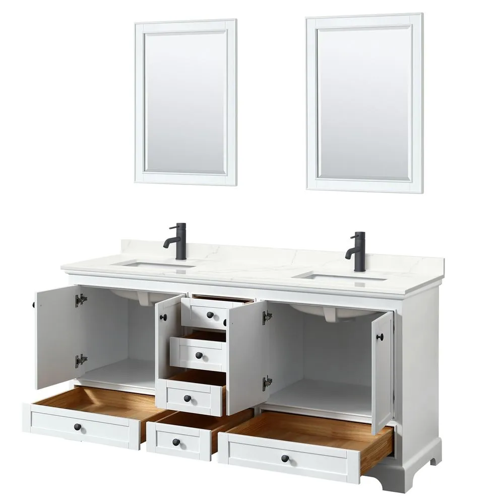 Wyndham Collection Deborah 72-in White Double Sink Bathroom Vanity with White Carrara Natural Marble Top (Mirror Included), photo 3 of 9