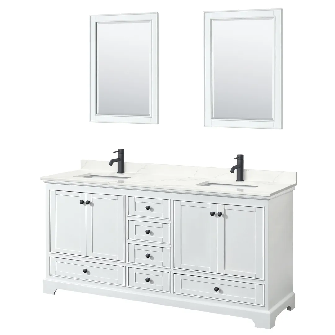 Wyndham Collection Deborah 72-in White Double Sink Bathroom Vanity with White Carrara Natural Marble Top, photo 7 of 14