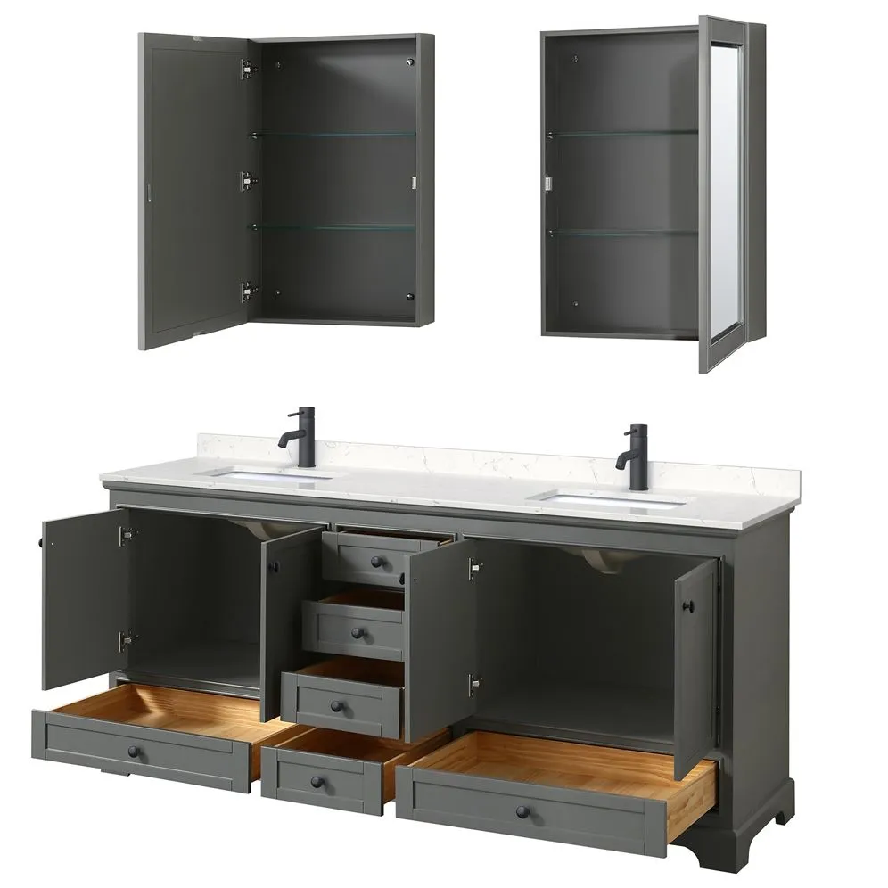 Wyndham Collection Deborah 80-in Dark Gray Double Sink Bathroom Vanity with White Carrara Natural Marble Top, photo 6 of 8