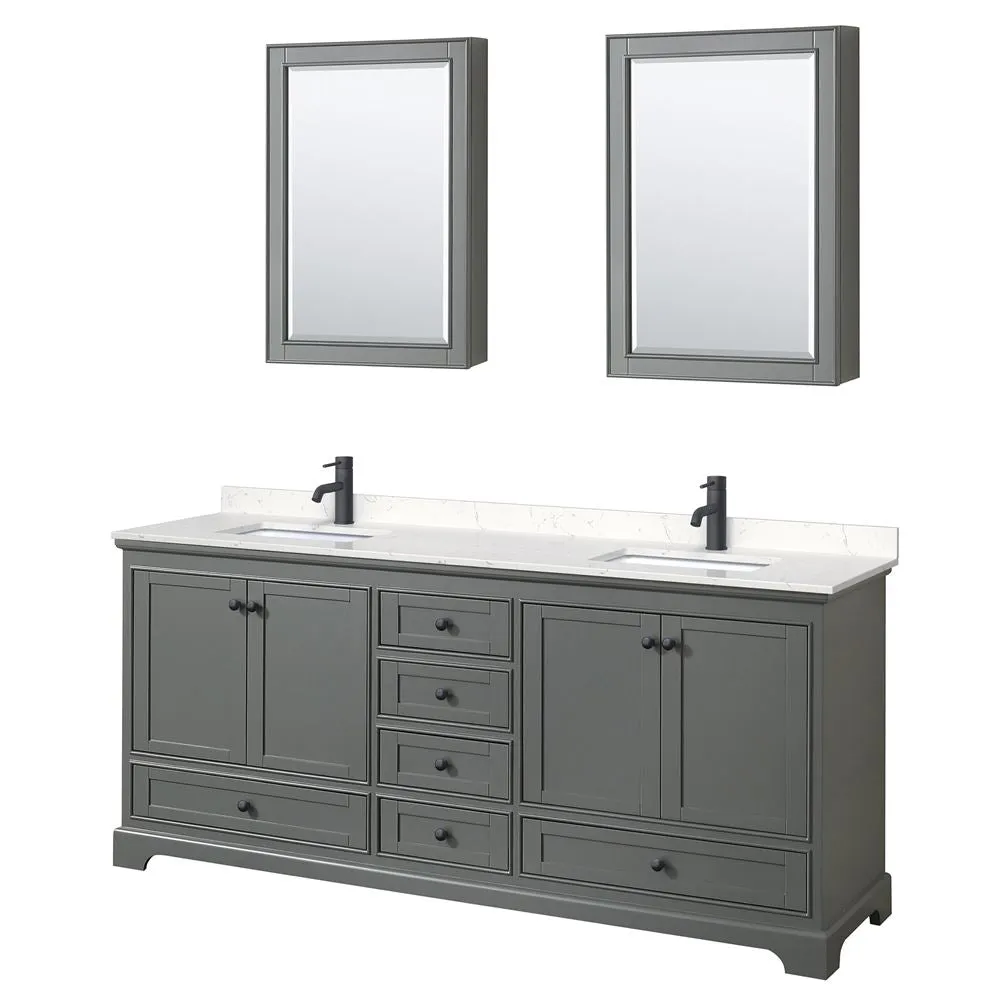 Wyndham Collection Deborah 80-in Dark Gray Double Sink Bathroom Vanity with White Carrara Natural Marble Top, photo 7 of 8