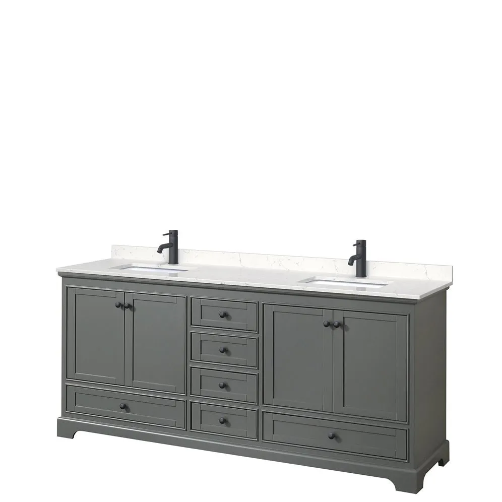 Wyndham Collection Deborah 80-in Dark Gray Double Sink Bathroom Vanity with White Carrara Natural Marble Top, photo 8 of 8