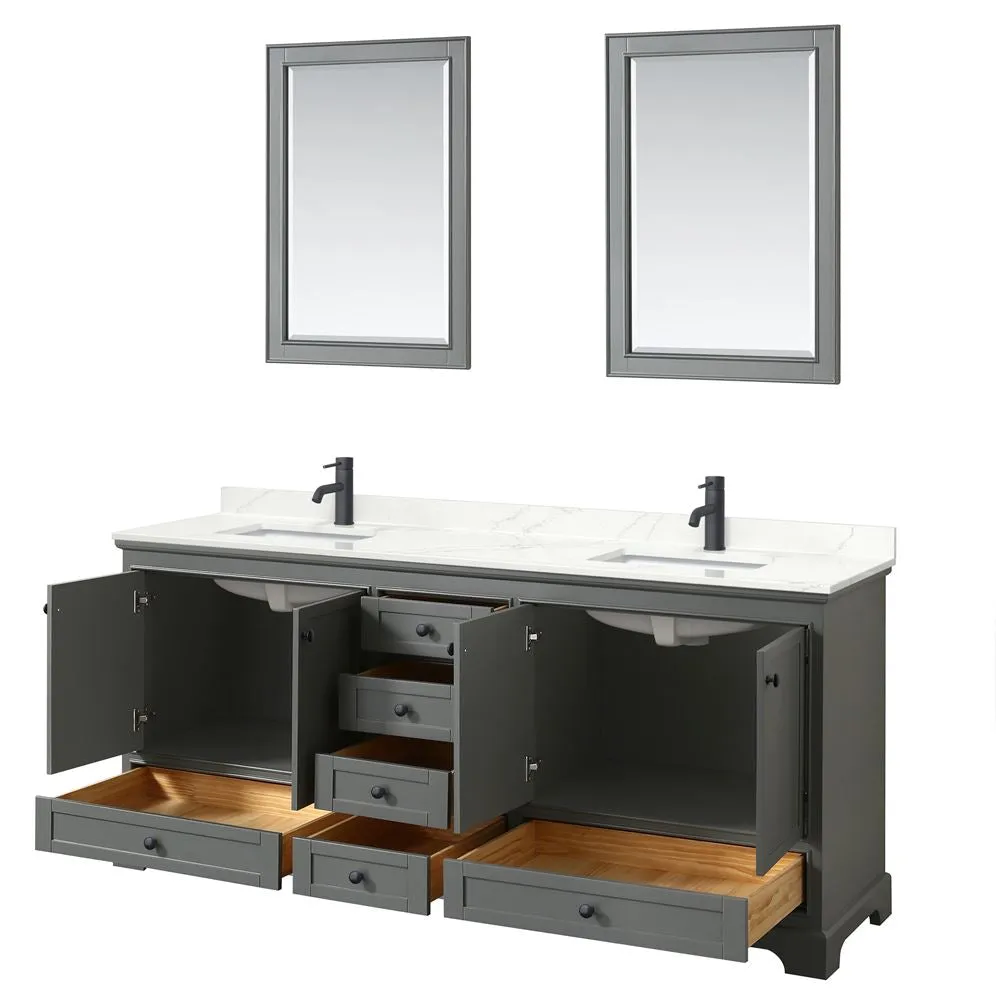 Wyndham Collection Deborah 80-in Dark Gray Double Sink Bathroom Vanity with White Carrara Natural Marble Top, photo 3 of 8