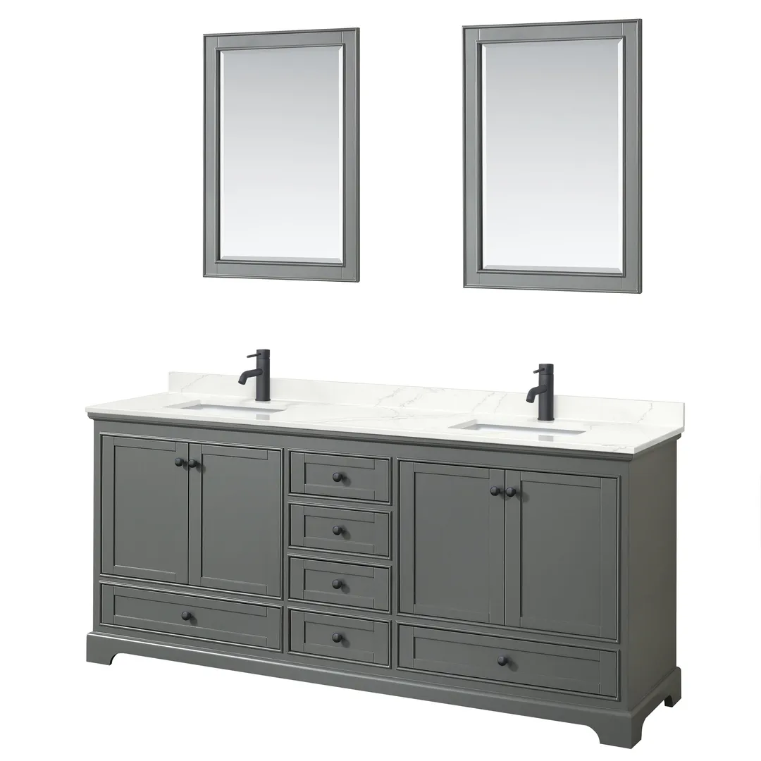 Wyndham Collection Deborah 80-in Dark Gray Double Sink Bathroom Vanity with White Carrara Natural Marble Top, photo 2 of 8