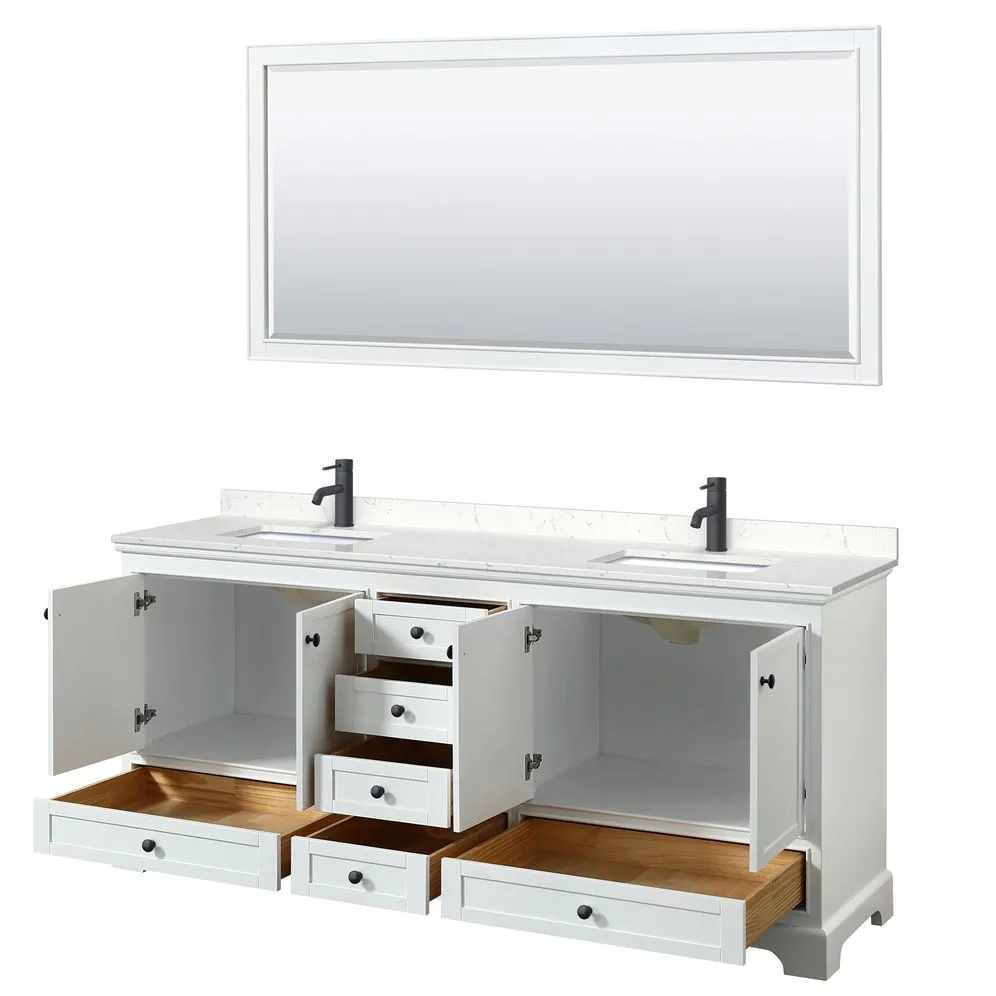 Wyndham Collection Deborah 80-in White Double Sink Bathroom Vanity with White Carrara Natural Marble Top (Mirror Included), photo 6 of 9