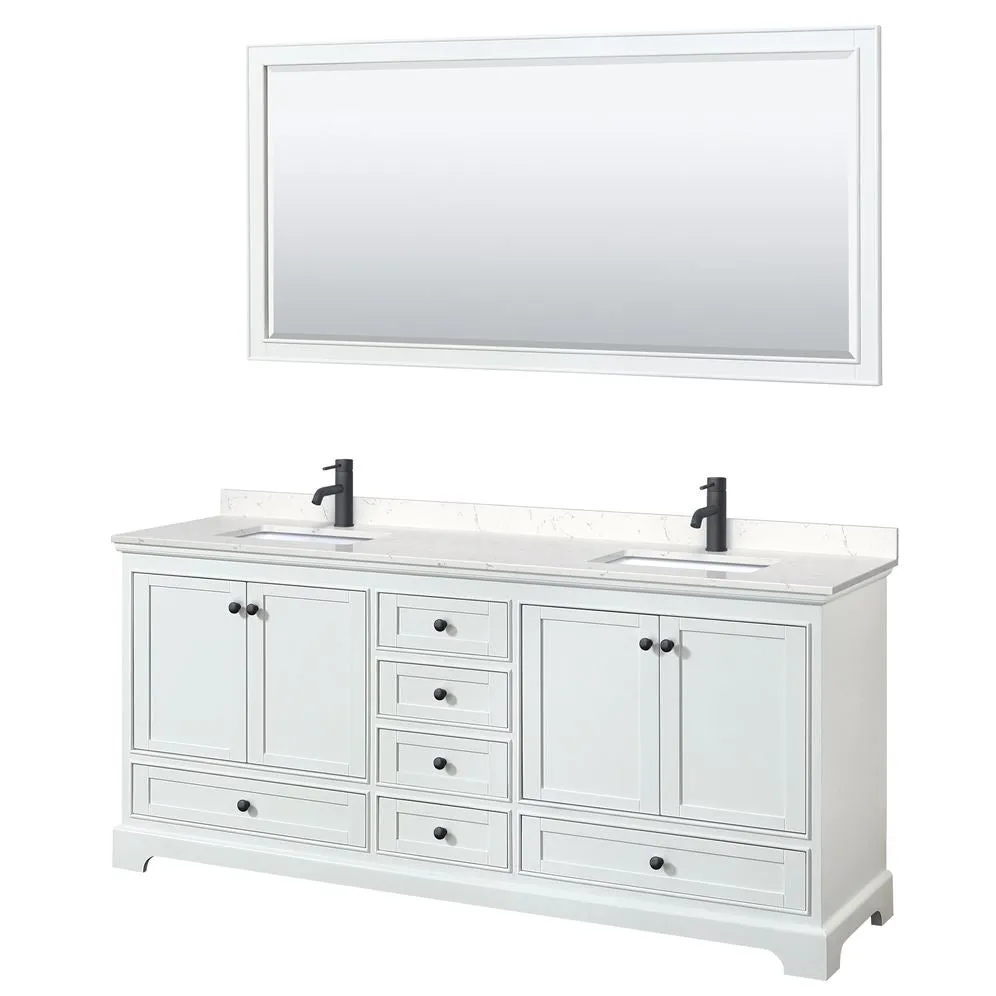 Wyndham Collection Deborah 80-in White Double Sink Bathroom Vanity with White Carrara Natural Marble Top (Mirror Included), photo 8 of 9