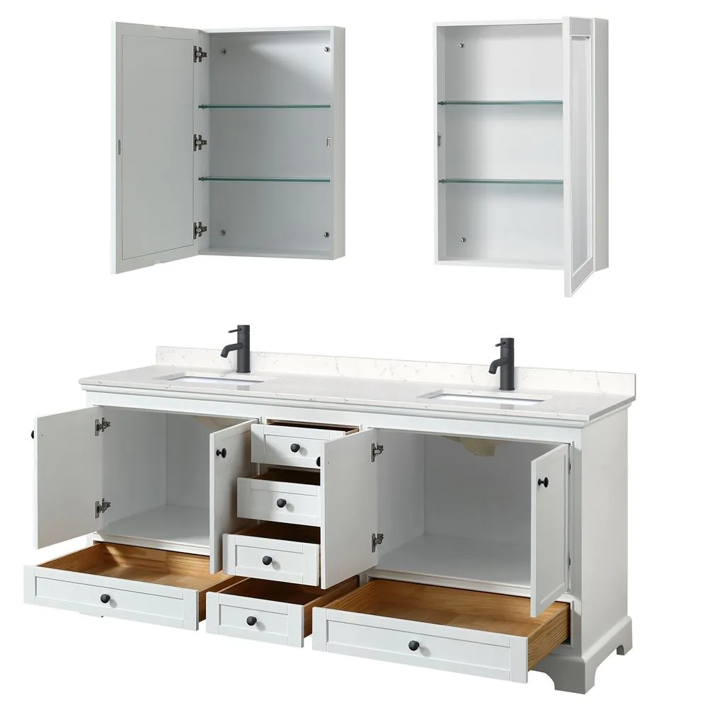 Wyndham Collection Deborah 80-in White Double Sink Bathroom Vanity with White Carrara Natural Marble Top (Mirror Included), photo 7 of 9