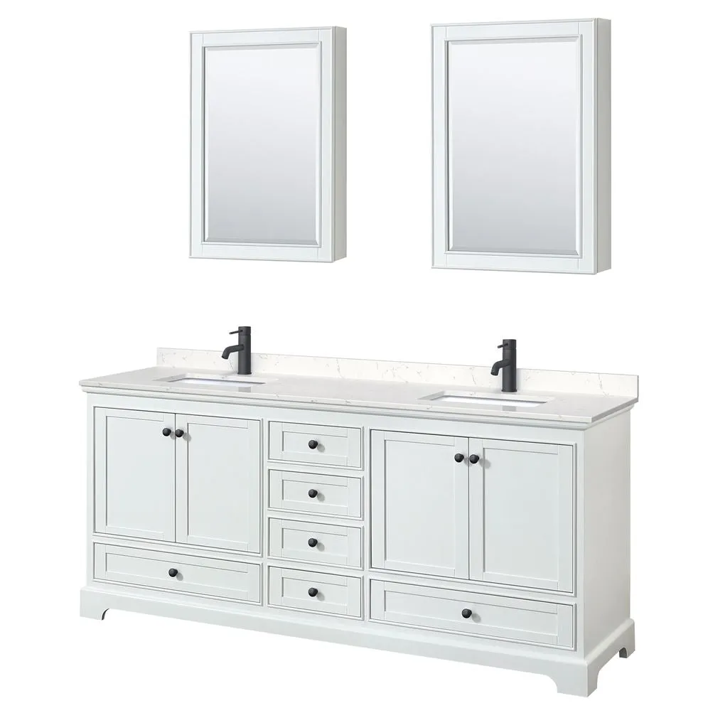 Wyndham Collection Deborah 80-in White Double Sink Bathroom Vanity with White Carrara Natural Marble Top (Mirror Included), photo 9 of 9