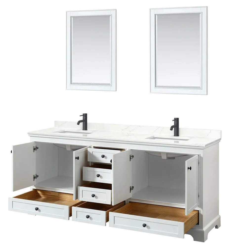 Wyndham Collection Deborah 80-in White Double Sink Bathroom Vanity with White Carrara Natural Marble Top (Mirror Included), photo 3 of 9