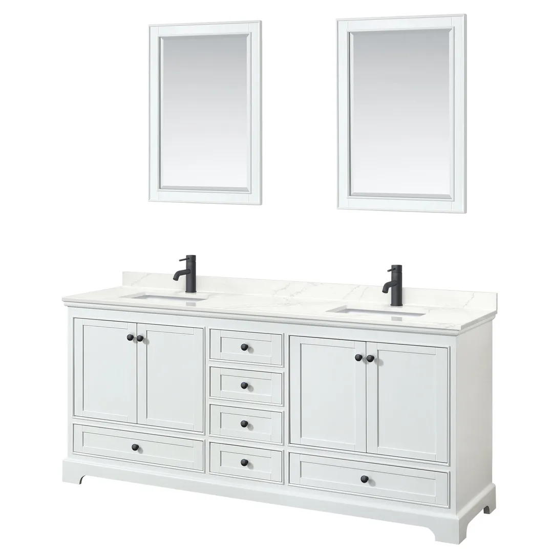 Wyndham Collection Deborah 80-in White Double Sink Bathroom Vanity with White Carrara Natural Marble Top (Mirror Included), photo 2 of 9