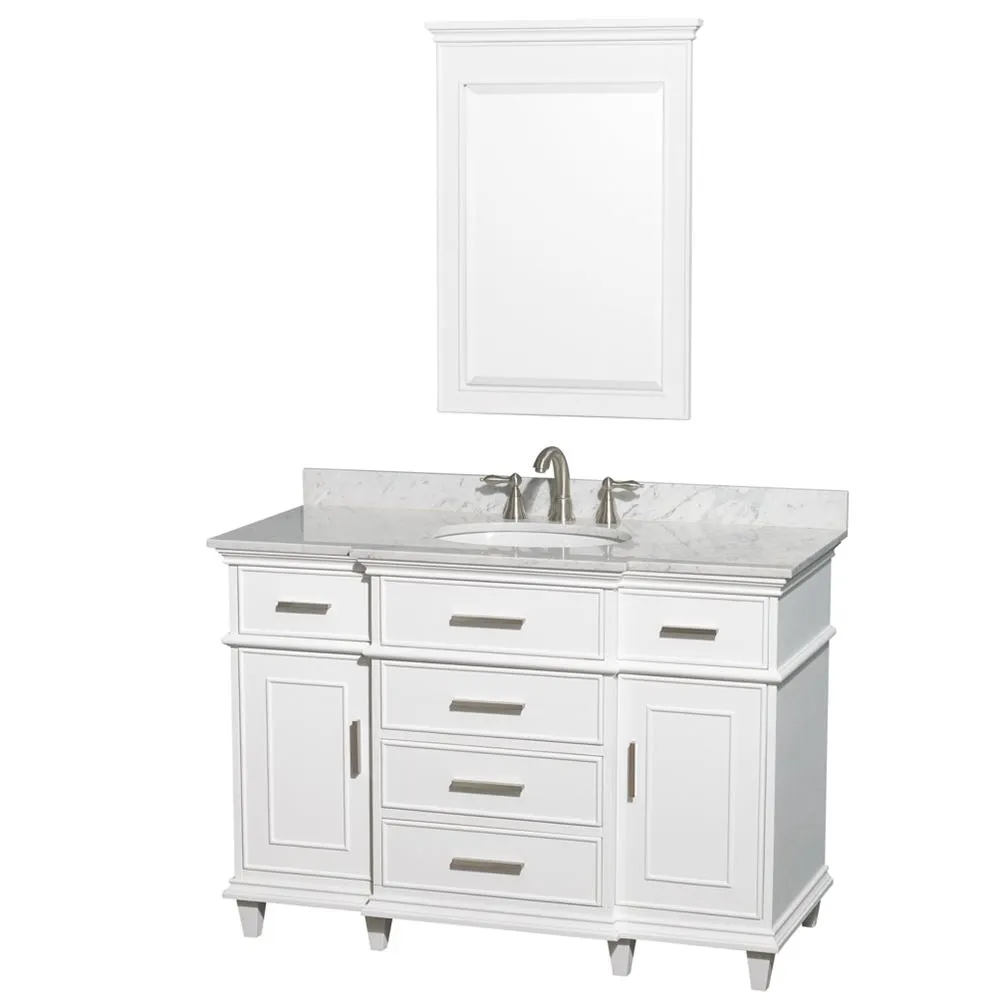 Wyndham Collection Berkeley 48-in White Bathroom Vanity Cabinet with Mirror, photo 4 of 9
