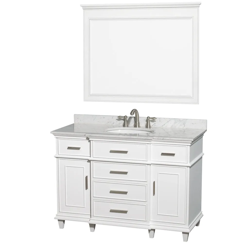 Wyndham Collection Berkeley 48-in White Bathroom Vanity Cabinet with Mirror, photo 2 of 9
