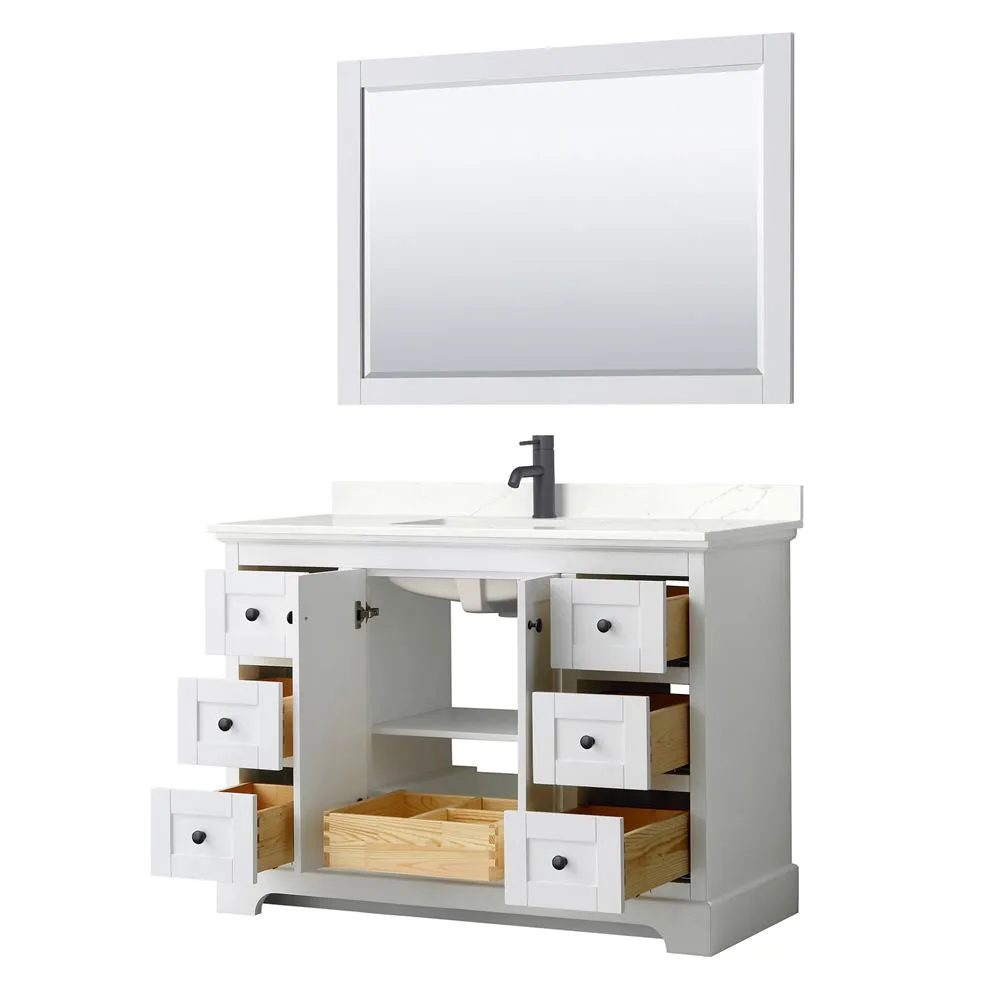 Wyndham Collection Avery 48-in White Single Sink Bathroom Vanity with White Carrara Marble Top, Mirror Included, photo 8 of 12