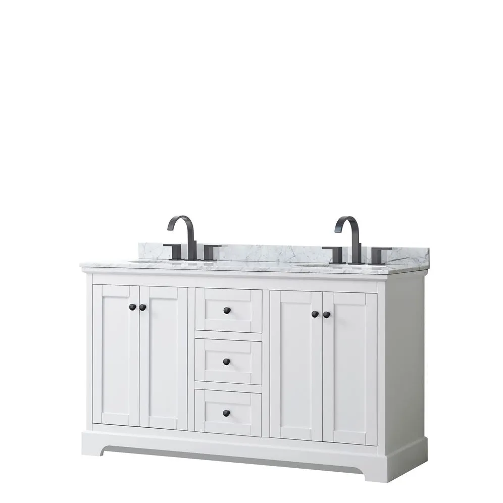 Wyndham Collection Avery 60-in White Double Sink Bathroom Vanity with White Carrara Marble Top, photo 8 of 10