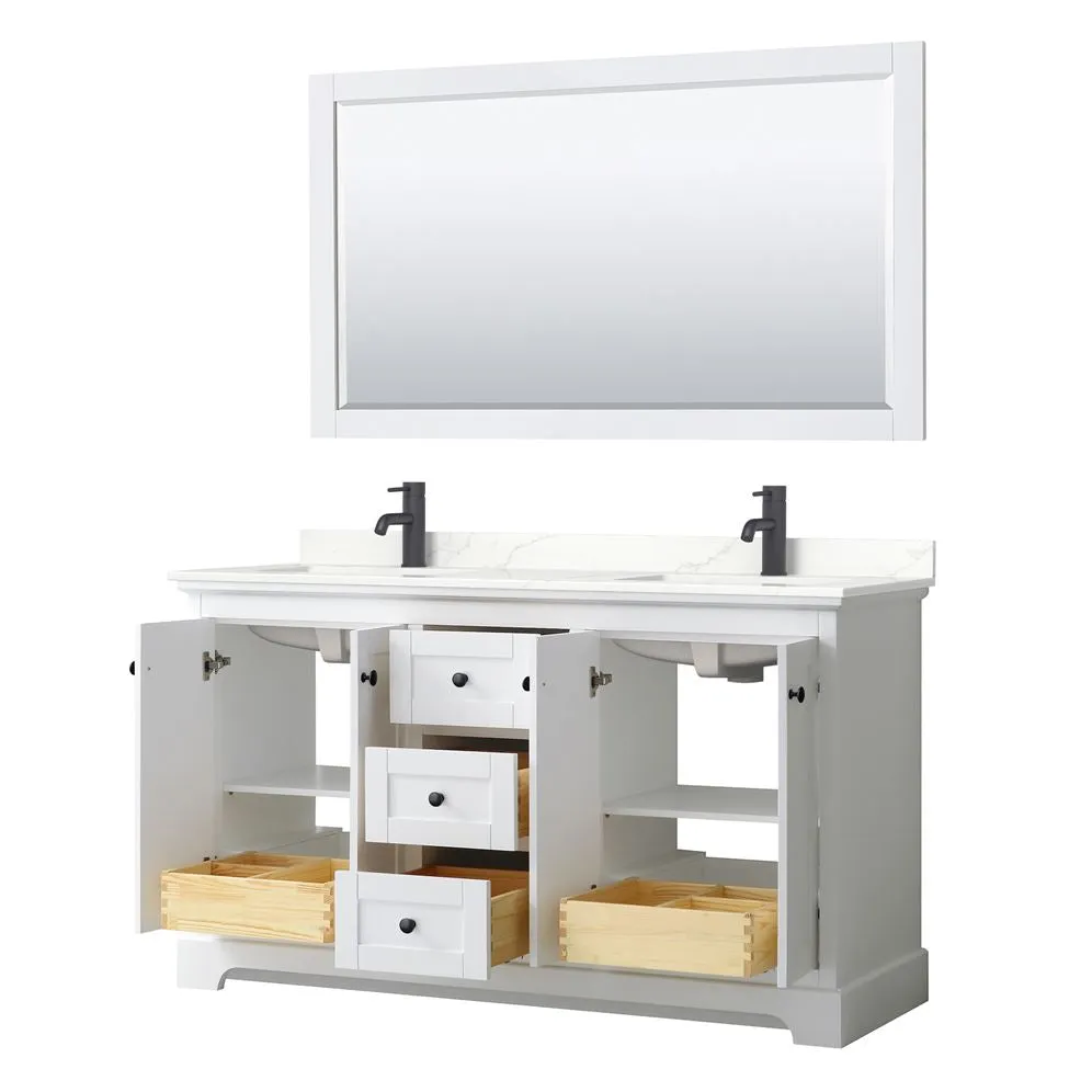 Wyndham Collection Avery 60-in White Double Sink Bathroom Vanity with White Carrara Marble Top, photo 7 of 10