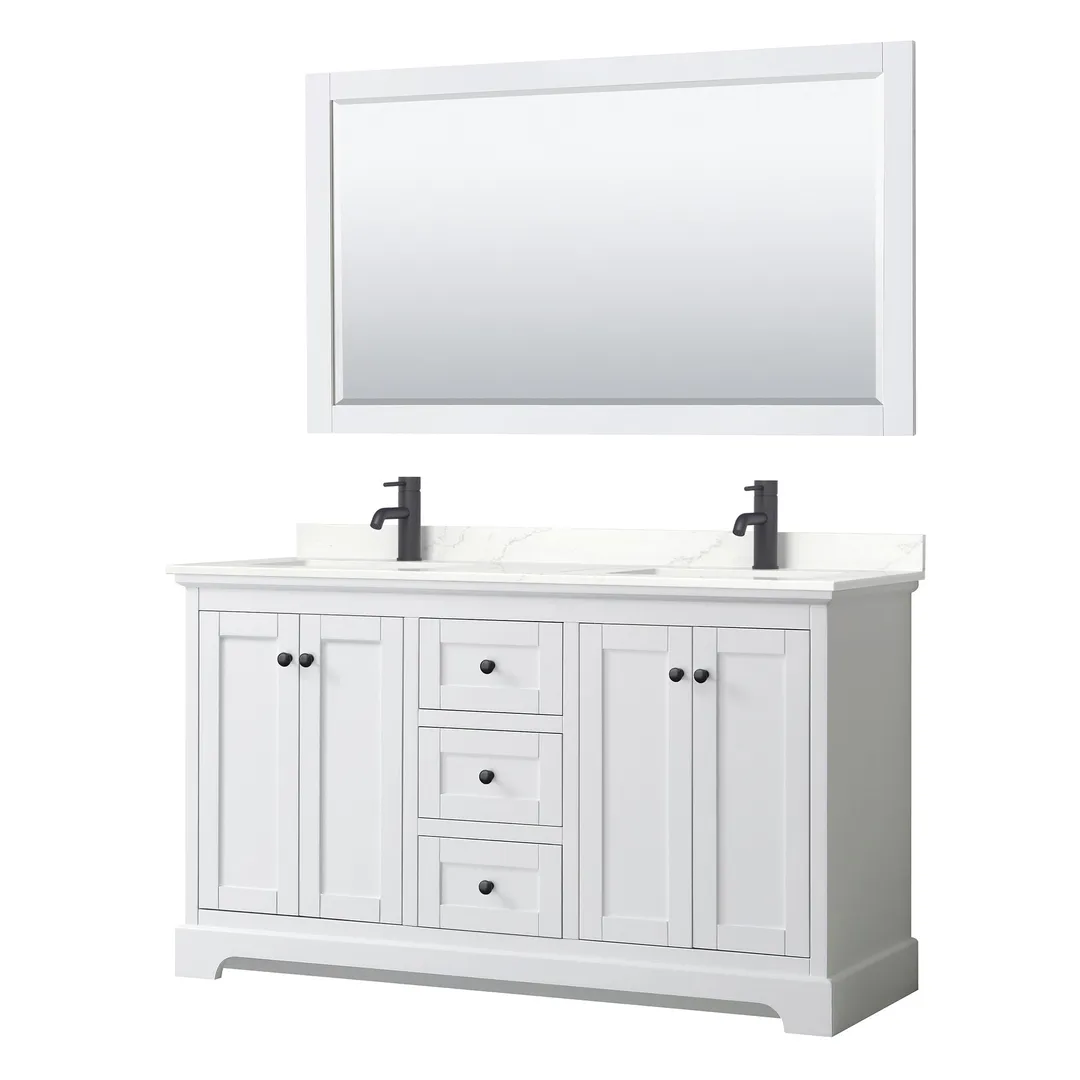 Wyndham Collection Avery 60-in White Double Sink Bathroom Vanity with White Carrara Marble Top, photo 4 of 10