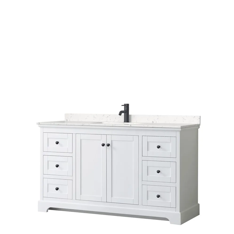 Wyndham Collection Avery 60-in White Single Sink Bathroom Vanity with White Carrara Marble Top, photo 8 of 11