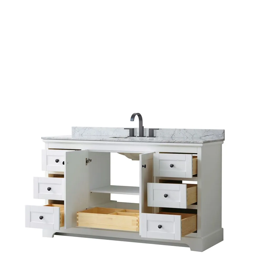 Wyndham Collection Avery 60-in White Single Sink Bathroom Vanity with White Carrara Marble Top, photo 9 of 11