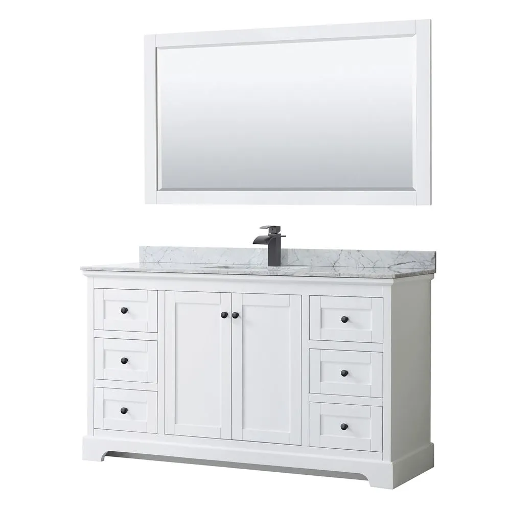 Wyndham Collection Avery 60-in White Single Sink Bathroom Vanity with White Carrara Marble Top, photo 10 of 11