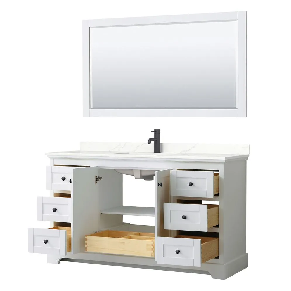 Wyndham Collection Avery 60-in White Single Sink Bathroom Vanity with White Carrara Marble Top, photo 7 of 11