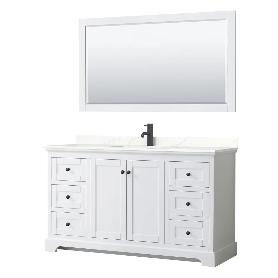 Wyndham Collection Avery 60-in White Single Sink Bathroom Vanity with White Carrara Marble Top, photo 4 of 11