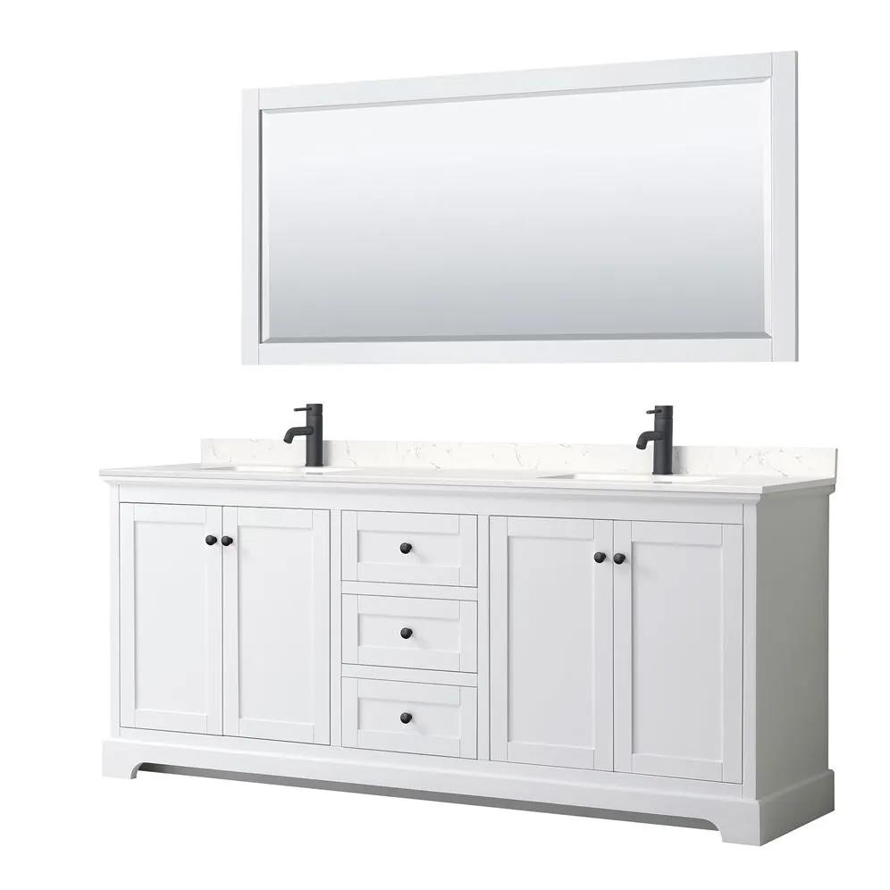 Wyndham Collection Avery 80-in White Double Sink Bathroom Vanity with White Carrara Marble Top, Mirror Included, photo 7 of 9