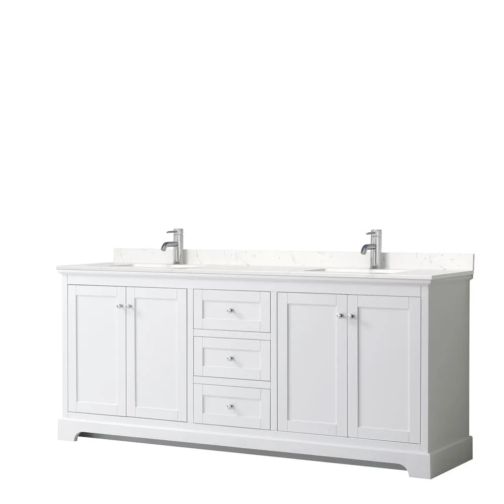 Wyndham Collection Avery 80-in White Double Sink Bathroom Vanity with White Carrara Marble Top, Mirror Included, photo 6 of 9