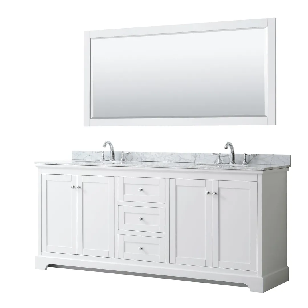Wyndham Collection Avery 80-in White Double Sink Bathroom Vanity with White Carrara Marble Top, Mirror Included, photo 5 of 9