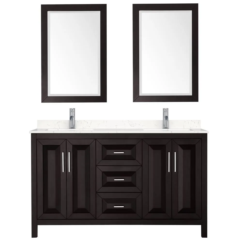 Wyndham Collection Daria 60-in Dark Espresso Double Sink Bathroom Vanity with White Carrara Marble Top, Mirrors Included, photo 3 of 9