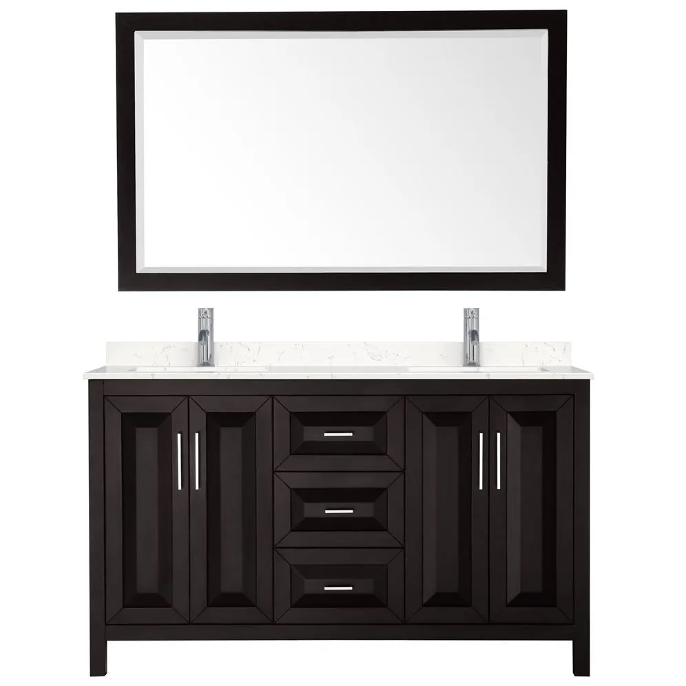 Wyndham Collection Daria 60-in Dark Espresso Double Sink Bathroom Vanity with White Carrara Marble Top, Mirrors Included, photo 5 of 9