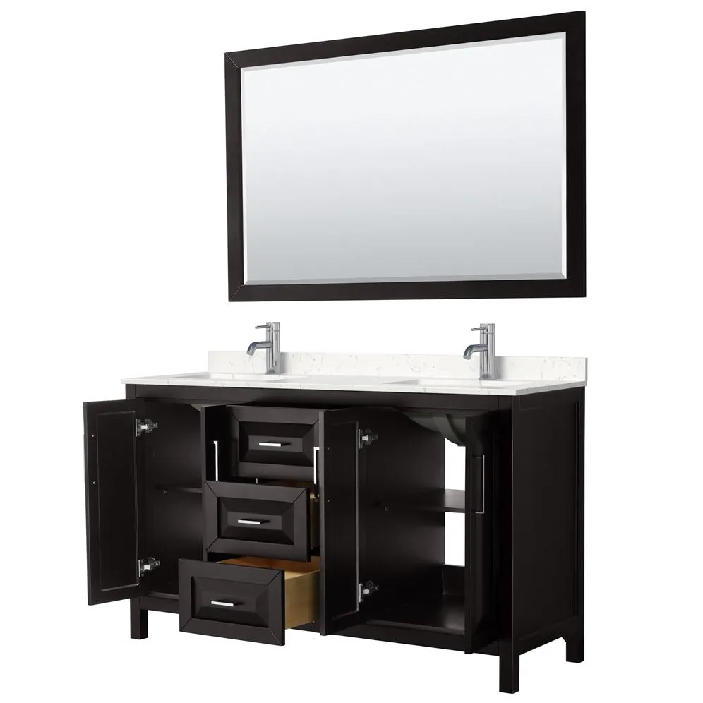 Wyndham Collection Daria 60-in Dark Espresso Double Sink Bathroom Vanity with White Carrara Marble Top, Mirrors Included, photo 4 of 9