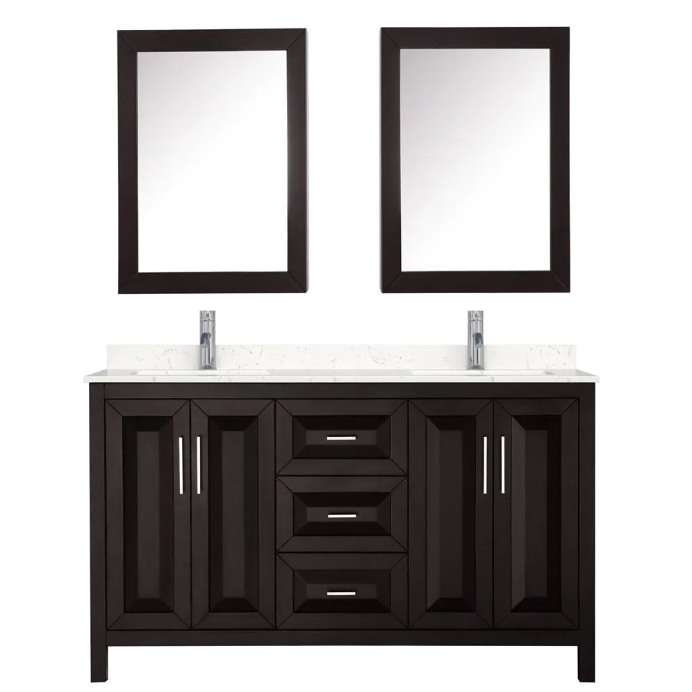 Wyndham Collection Daria 60-in Dark Espresso Double Sink Bathroom Vanity with White Carrara Marble Top, Mirror Included, photo 7 of 9