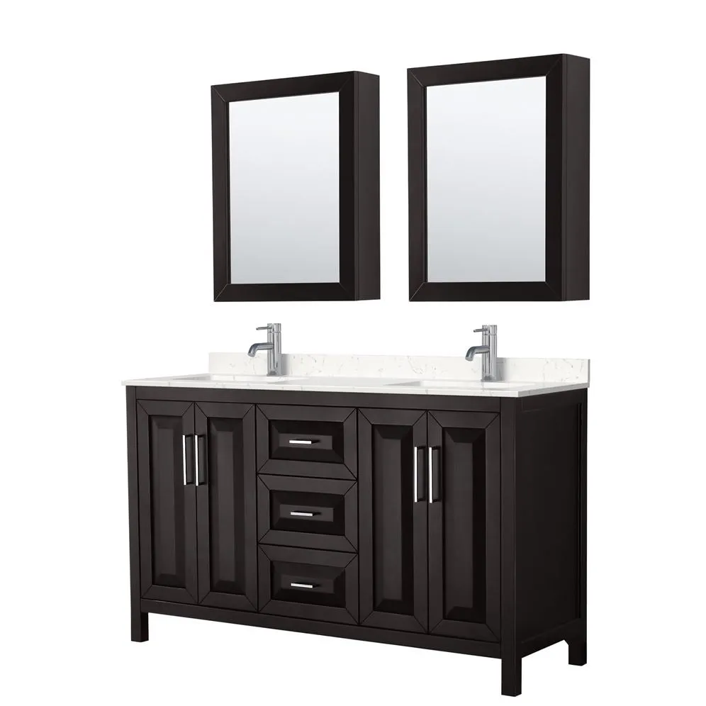 Wyndham Collection Daria 60-in Dark Espresso Double Sink Bathroom Vanity with White Carrara Marble Top, Mirror Included, photo 6 of 9