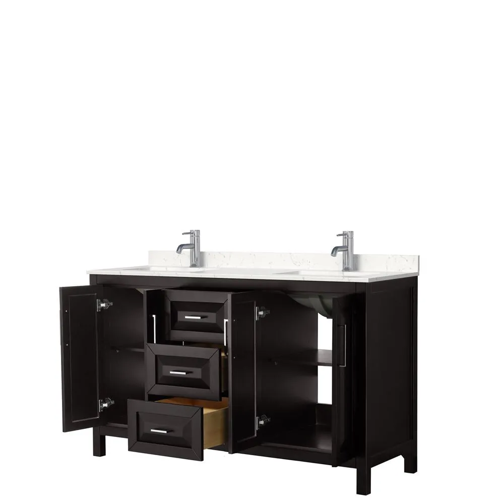 Wyndham Collection Daria 60-in Dark Espresso Double Sink Bathroom Vanity with White Carrara Marble Top, Mirror Included, photo 9 of 9