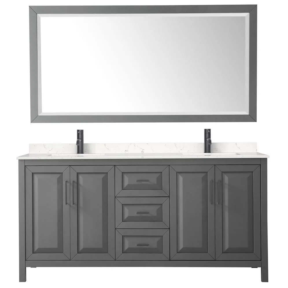 Wyndham Collection Daria 72-in Dark Gray Double Sink Bathroom Vanity with White Carrara Marble Top, Mirrors Included, photo 5 of 9
