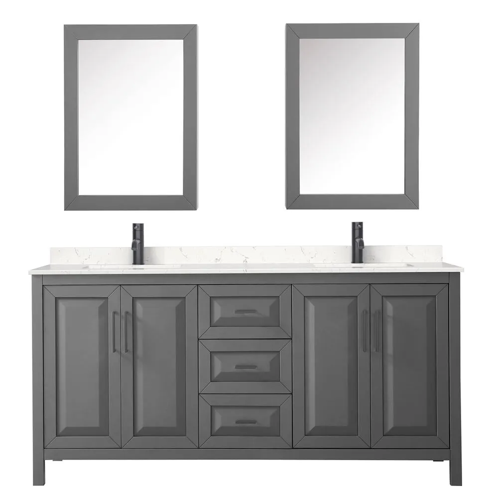Wyndham Collection Daria 72-in Dark Gray Double Sink Bathroom Vanity with White Carrara Marble Top, Mirrors Included, photo 8 of 9