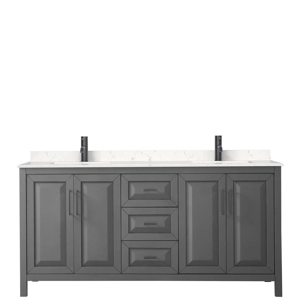 Wyndham Collection Daria 72-in Dark Gray Double Sink Bathroom Vanity with White Carrara Marble Top, Mirrors Included, photo 9 of 9