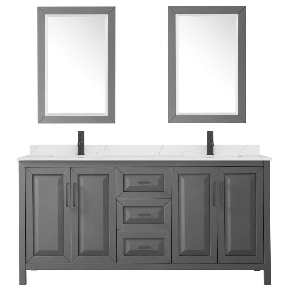 Wyndham Collection Daria 72-in Dark Gray Double Sink Bathroom Vanity with White Carrara Marble Top, Mirrors Included, photo 3 of 9