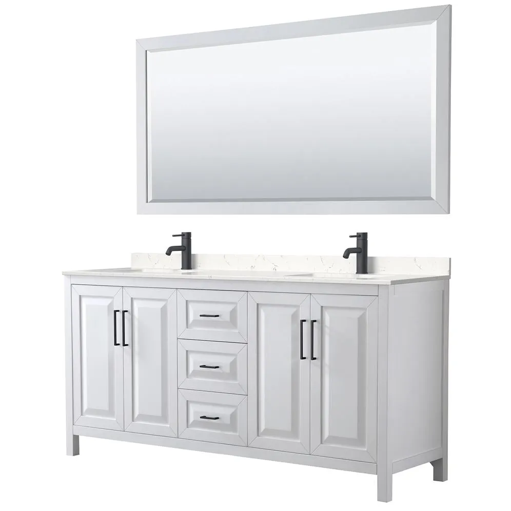 Wyndham Collection Daria 72-in Dark Espresso Double Sink Bathroom Vanity with White Carrara Marble Top, Mirror Included, photo 5 of 8