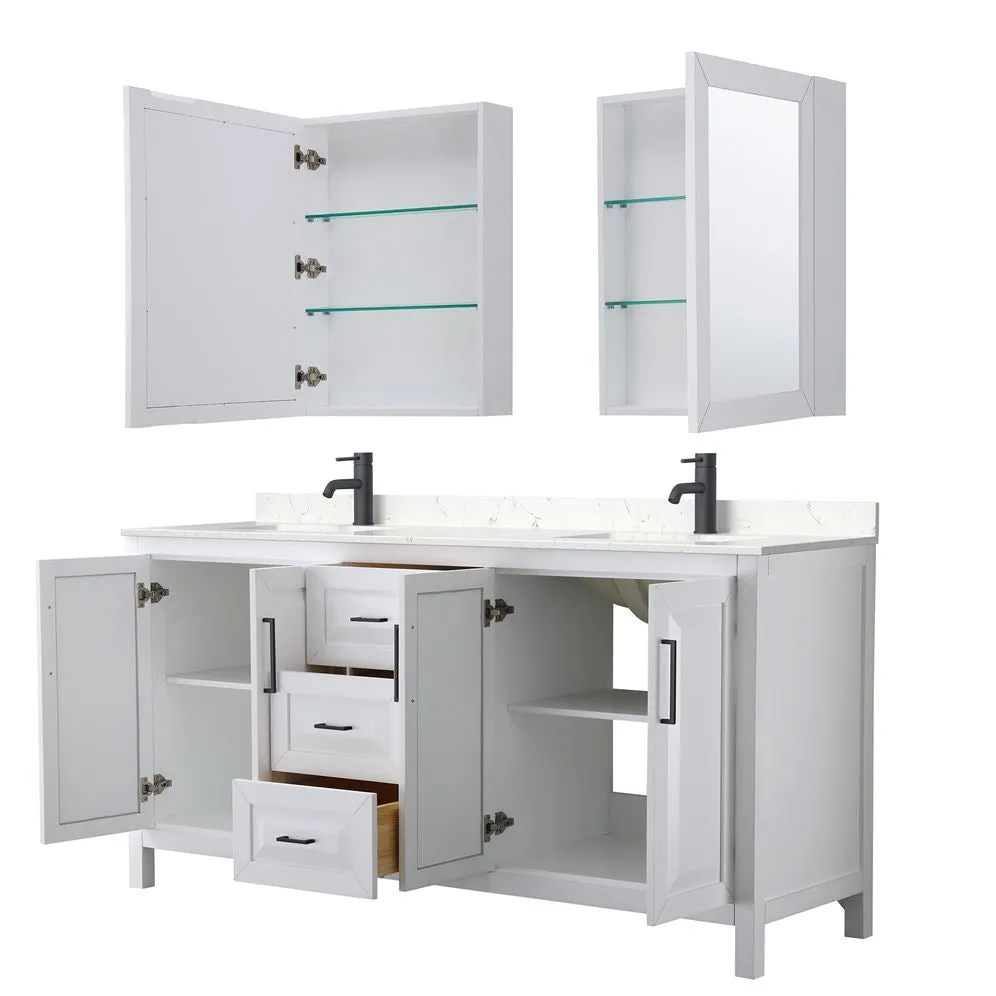 Wyndham Collection Daria 72-in Dark Espresso Double Sink Bathroom Vanity with White Carrara Marble Top, Mirror Included, photo 7 of 8