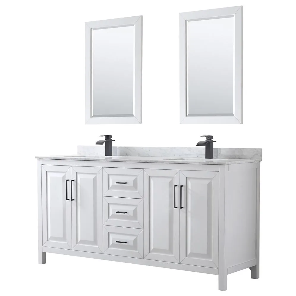 Wyndham Collection Daria 72-in Dark Espresso Double Sink Bathroom Vanity with White Carrara Marble Top, Mirror Included, photo 8 of 8