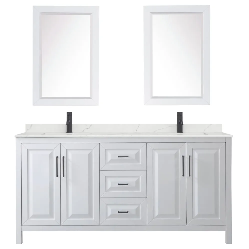 Wyndham Collection Daria 72-in Dark Espresso Double Sink Bathroom Vanity with White Carrara Marble Top, Mirror Included, photo 4 of 8