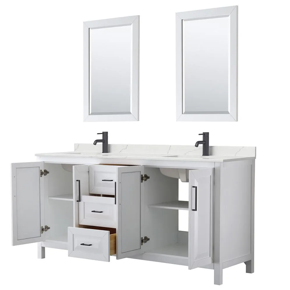 Wyndham Collection Daria 72-in Dark Espresso Double Sink Bathroom Vanity with White Carrara Marble Top, Mirror Included, photo 3 of 8