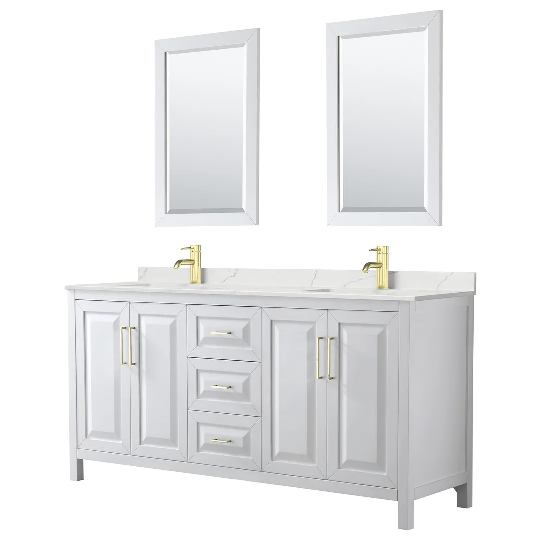 Wyndham Collection Daria 72-in Dark Espresso Double Sink Bathroom Vanity with White Carrara Marble Top, Mirror Included, photo 2 of 8