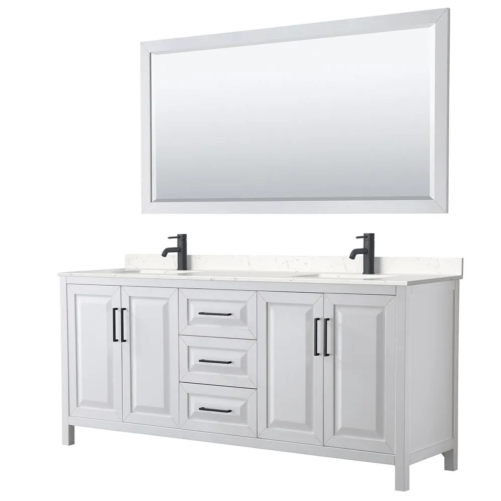 Wyndham Collection Daria 80-in White Double Sink Bathroom Vanity with White Carrara Marble Natural Marble Top (Mirror Included), photo 3 of 6