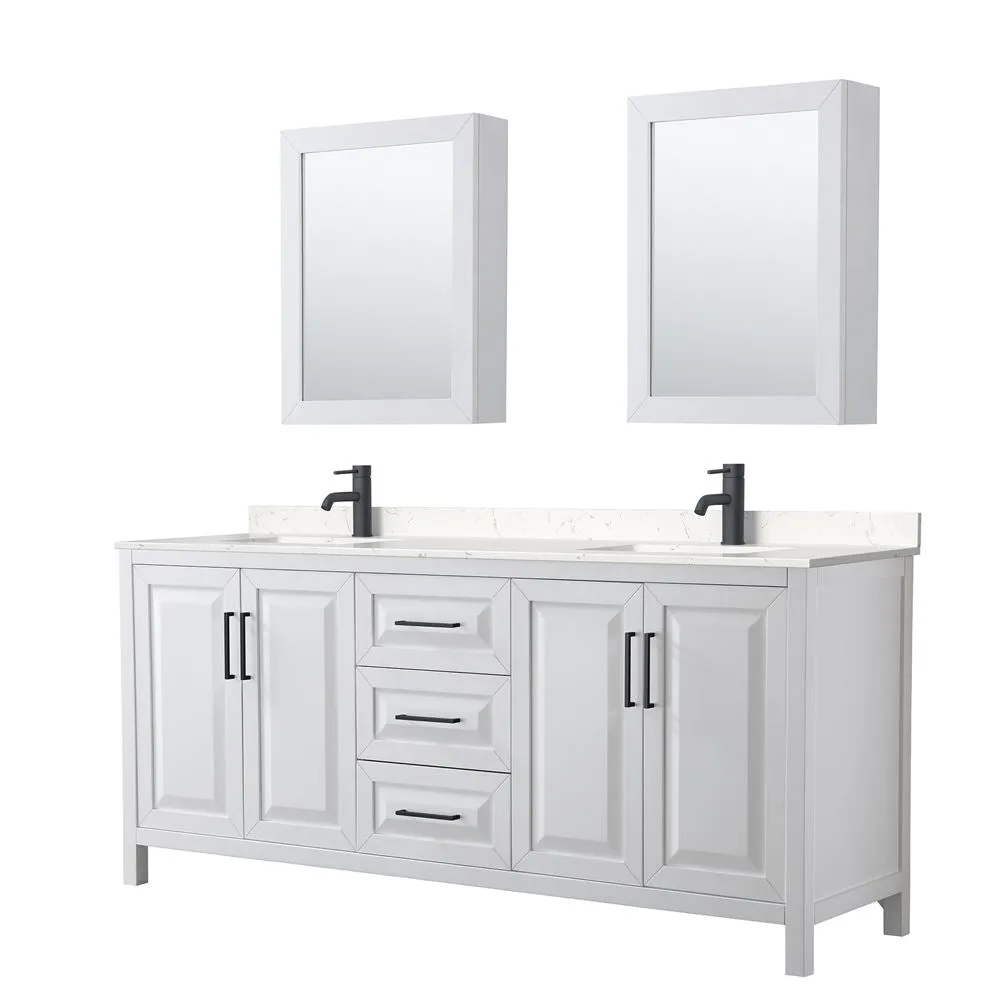 Wyndham Collection Daria 80-in White Double Sink Bathroom Vanity with White Carrara Marble Natural Marble Top, photo 4 of 6