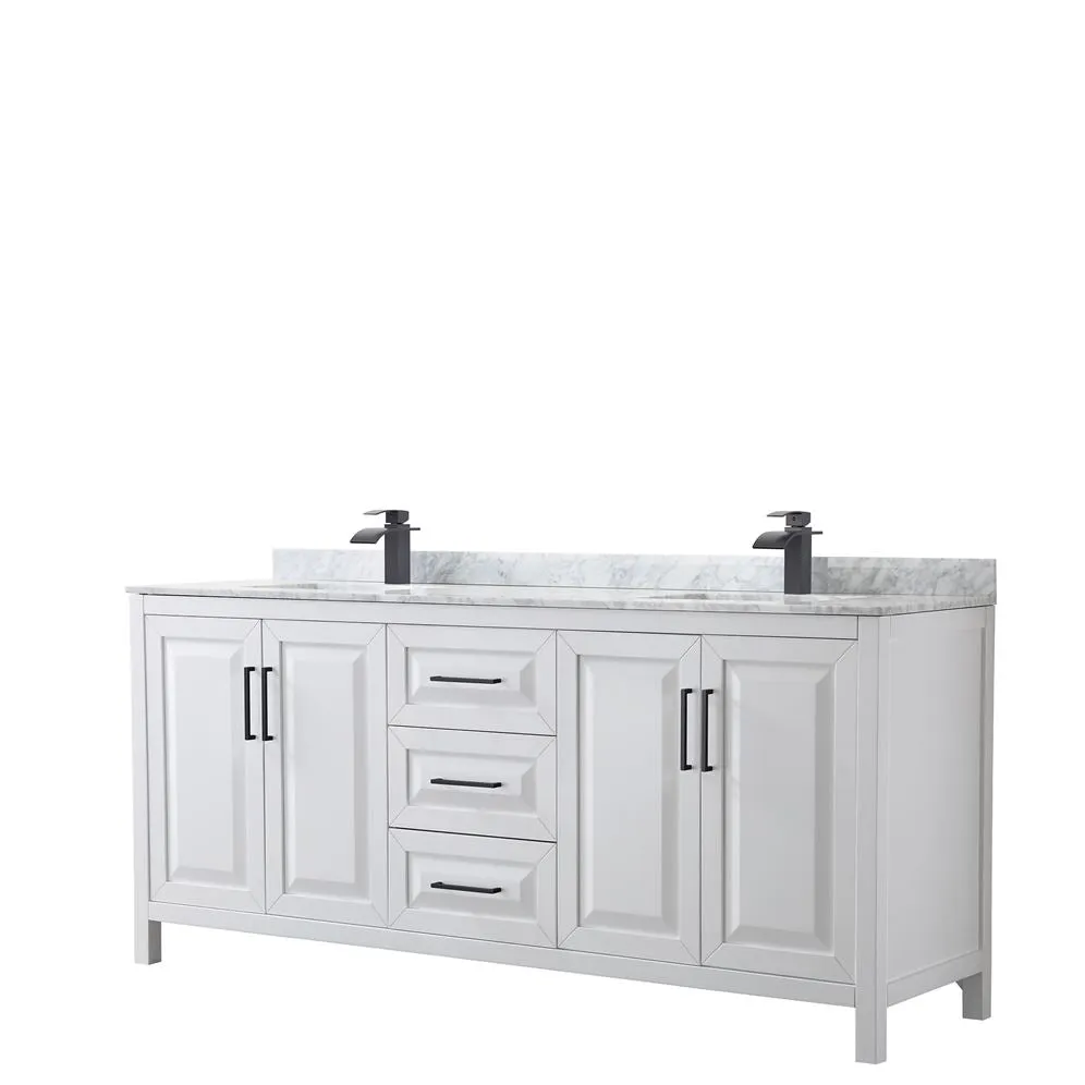 Wyndham Collection Daria 80-in White Double Sink Bathroom Vanity with White Carrara Marble Natural Marble Top, photo 6 of 6
