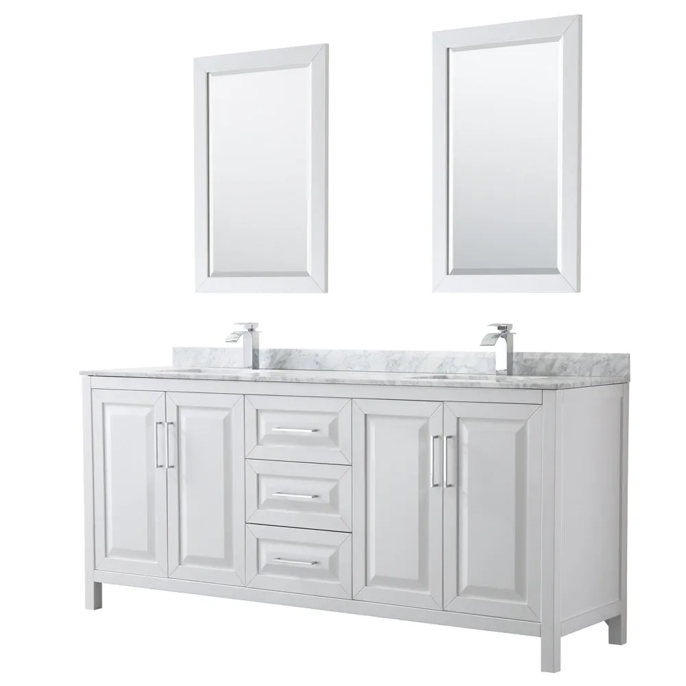 Wyndham Collection Daria 80-in White Double Sink Bathroom Vanity with White Carrara Marble Natural Marble Top, photo 2 of 6